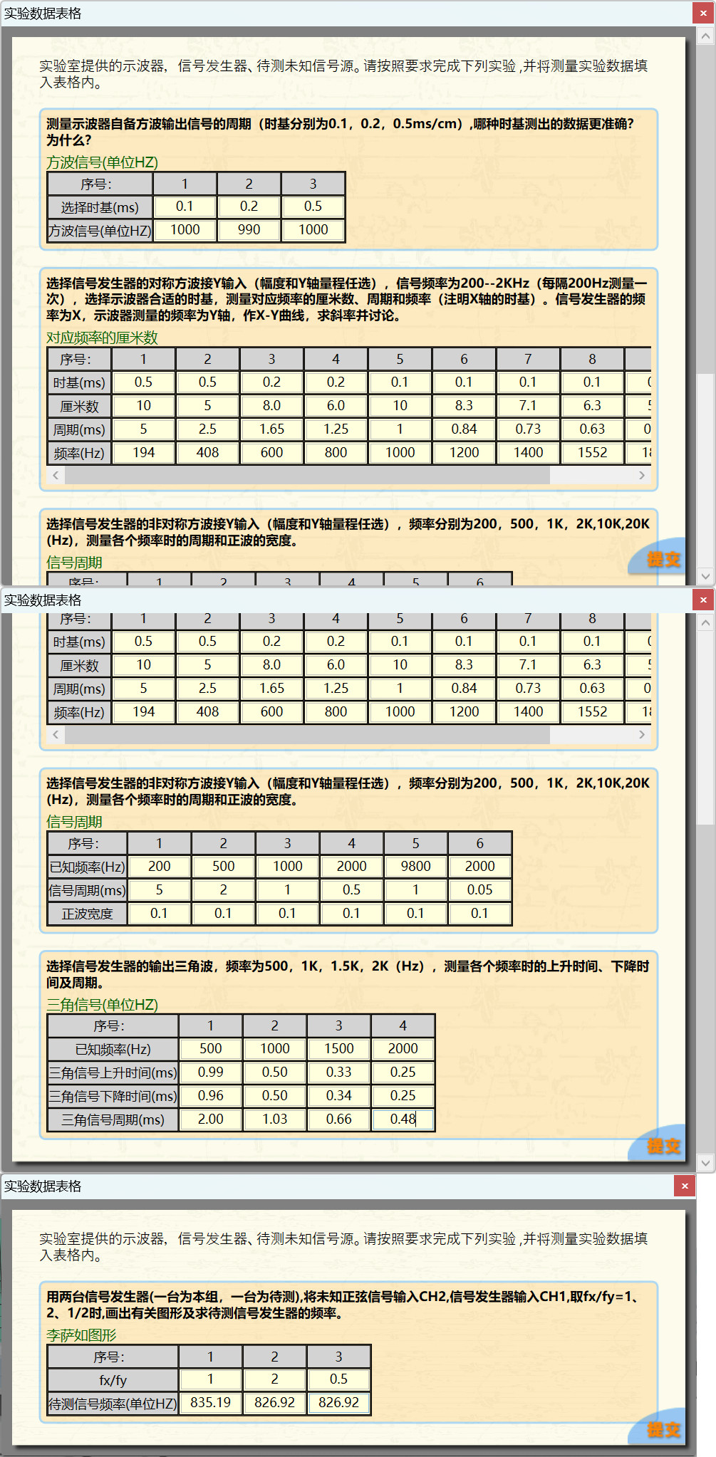 科大奥锐《示波器实验》实验数据分享